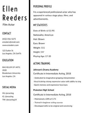 theatre resume template free