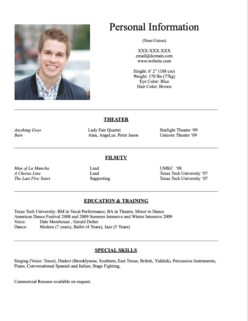 acting resume template free